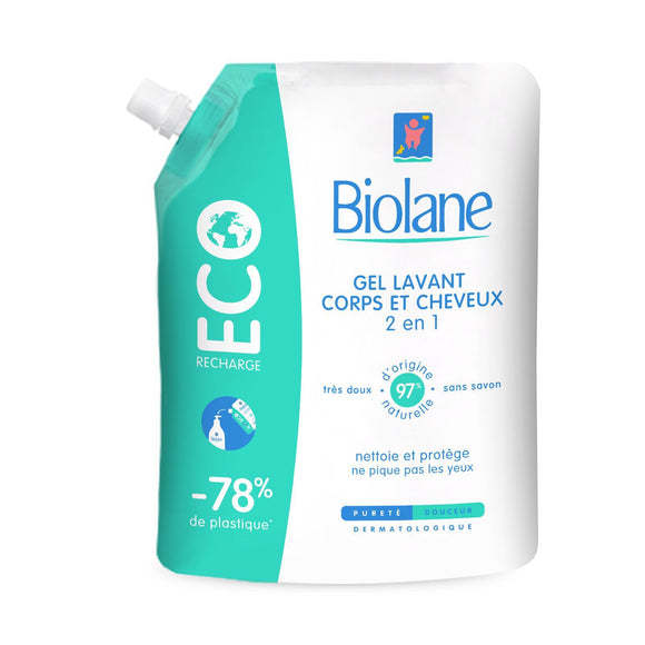法国贝儿 Biolane 皇牌 2合1沐浴/洗发啫精华环保补充装 500ml (香港行货)